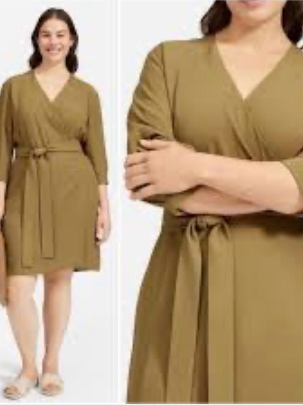 Everlane Japanese Goweave Olive Wrap Robe Dress with Self-Tie 00 - Picture 10 of 15